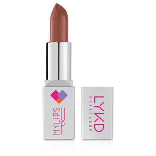 lykd bright lipstick 535 fall breeze packaging, swatched color of lykd bright lipstick 535 fall breeze, model wearing lykd bright lipstick 535 fall breeze LYKD Bright Lipstick 535 Fall Breeze - High Pigment, Non-Sticky Formula for Beauty Enthusiasts | 0.14 fl oz LYKD Bright Lipstick 535 Fall Breeze | Vibrant Color lykd, bright-lipstick, fall-breeze, hydrating-lipstick, high-pigment-lipstick, creamy-texture, makeup-artists, beauty-enthusiasts, lip-makeup, ai-generated