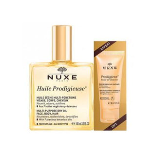 Nuxe Huile Prodigieuse Skincare and Haircare Set - Multi-purpose Dry Oil and Shower Gel for Moisturized Skin and Hair Nuxe Huile Prodigieuse Skincare & Haircare Set - Natural & Hypoallergenic Nuxe Huile Prodigieuse, Multi-purpose dry oil, Natural skincare products, Hypoallergenic cosmetics, Paraben-free skincare, Skincare and Haircare Set, Skincare, Haircare, Moisturizing products, Dermatologically tested products, Skincare routine, Haircare routine, Natural cosmetics, Cosmetic set, Gift set, Beauty product