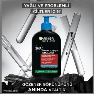 garnier bha blackhead cleanser 250ml bottle, garnier blackhead cleanser application on face Garnier BHA Blackhead Cleanser - 250ml Garnier BHA Blackhead Cleanser - 250ml garnier, blackhead-cleanser, bha-cleanser, skincare,  oily-skin, facial-cleanser, detoxifying, acne-treatment, ai-generated, charcoal-cleanser