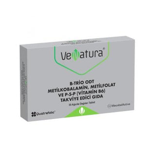 Venatura B-Trio: Advanced Vitamin B Complex - Methylcobalamin, Methylfolate, P-5-P for Enhanced Energy & Nerve Support - 30 Orally Disintegrating Tablets Venatura B-Trio: Vitamin B Complex for Energy & Nerves Vitamin B complex, Metilkobalamin, Methylcobalamin, Metilfolat, Methylfolate, P-5-P, Vitamin B6, Vitamin B12 supplement, Folate supplement, Vitamin B6 supplement, Oral disintegrating vitamin, B-Trio, Venatura, B vitamins, energy support, nerve function, overall health, bioavailable, ODT, sublingual vit