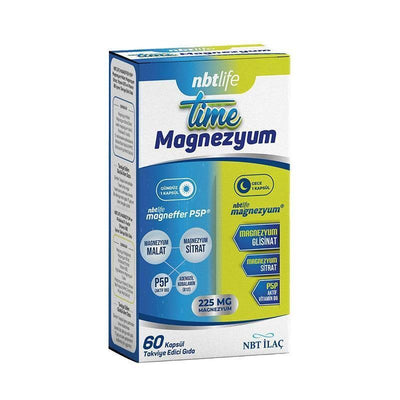 Nbt Life Time Magnesium 60 Capsules - Boost Muscle Function, Bone Health & Energy - Dietary Supplement to Combat Magnesi
