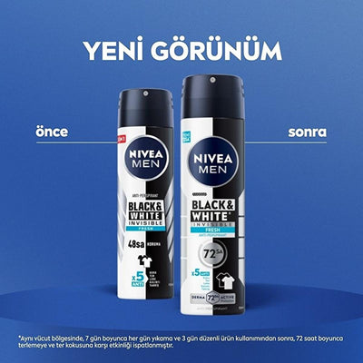 Nivea Men Deodorant Spray - 72 Hour Anti-Perspirant Protection for Men, Long Lasting Freshness, Stain Protection Deodora