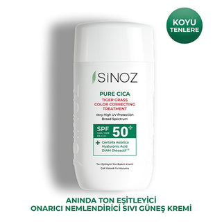 Sinoz Cica Tiger Grass Tinted Sunscreen SPF50+: Color Correcting, Redness Reducing Mineral Sunscreen with Hyaluronic Acid - Evens Skin Tone Sinoz Cica Tinted SPF50: Color Correcting, Redness Reducing tinted sunscreen, color correcting sunscreen, Cica sunscreen, tiger grass sunscreen, mineral sunscreen SPF50, redness reducing sunscreen, sunscreen for sensitive skin, tone evening sunscreen, Centella Asiatica sunscreen, hyaluronic acid sunscreen, SPF50, broad spectrum, redness, uneven skin tone, sensitive skin