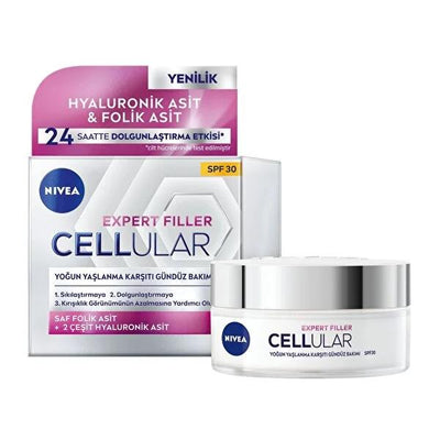Nivea Anti-Aging Day Cream with SPF30, Hyaluronic Acid & Folic Acid - 24 Hour Hydration & Plumping Effect