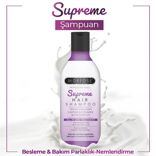 Morfose Supreme Hair Shampoo - Nourishing Formula for Dry, Damaged Hair - Biotin & Vegan Collagen - Strengthens, Moisturizes & Adds Shine (10.14 fl oz) Morfose Shampoo: Repair Dry, Damaged Hair - Biotin & Vegan Collagen hair shampoo, dry hair shampoo, damaged hair shampoo, vegan collagen shampoo, biotin shampoo, hair strengthening shampoo, hair breakage treatment, hair moisturizing shampoo, shampoo for shiny hair, nourishing hair shampoo, dry hair, damaged hair, vegan collagen, biotin, hair strengthening, b