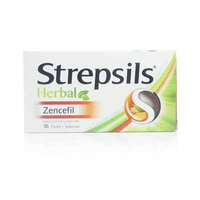 Strepsils Herbal Ginger Sugar-Free Lozenges - 16 Count - Natural Throat Relief