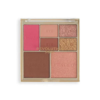 Revolution Pro Iconic Eye & Cheek Palette - Medium Deep: All-in-One Travel Makeup Palette for Eyeshadow, Bronzer, Highli