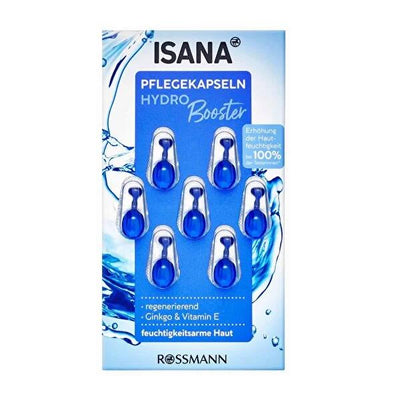 Isana Hydro Booster Facial Serum Capsules: Intense Hydration, Radiant Skin, & Vitamin E - 7 Single-Use Capsules for Dry 