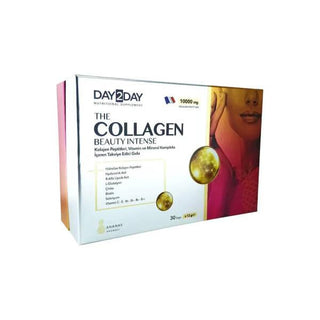 Day2Day Collagen Beauty Intense - 10,000mg Collagen Peptides, Hyaluronic Acid, Biotin - Skin Health, Anti-Aging Beauty Supplement Sachets Day2Day Collagen Beauty:  Skin Health, Anti-Aging, & Hydration collagen supplement, collagen peptides, hyaluronic acid supplement, biotin supplement, skin health supplement, anti-aging supplement, beauty supplement, collagen powder sachets, vitamin c collagen, skin elasticity, collagen, hyaluronic acid, biotin, vitamin C, anti-aging, skin health, beauty, supplements, powd