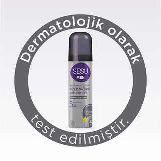 Sesu Men's Hair Removal Cream Spray - 8 Minute Quick Hair Removal, Moisturizing, Dermatologically Tested - 5.07 fl oz Sesu Men's Hair Removal Cream Spray - Quick & Moisturizing men's hair removal cream, hair removal spray for men, dermatologically tested hair removal, moisturizing hair removal cream, easy hair removal for men, hair removal for normal skin, Sesu men's hair removal, 8-minute hair removal, E Vitamin hair removal cream, AromaGuard technology