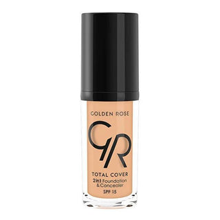Golden Rose Total Cover 2in1 Foundation & Concealer - High Coverage, Oil-Free, SPF 15 Protection Golden Rose 2-in-1 Foundation & Concealer - High Coverage & SPF 15 Foundation & Concealer, 2-in-1 Makeup, High Coverage Foundation, Oil-Free Makeup, SPF 15 Foundation, Golden Rose, Makeup Essentials, Flawless Finish, Natural Look, Everyday Makeup, Vitamin E, Sun Protection, Concealer, Foundation, Makeup, Beauty Products, Cosmetics