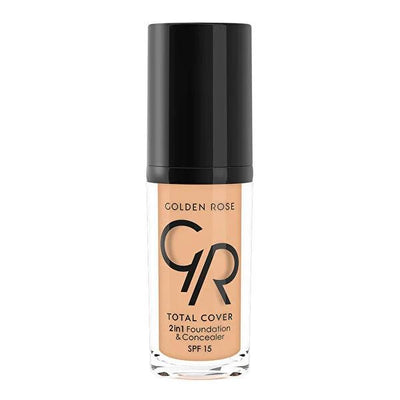 Golden Rose Total Cover 2in1 Foundation & Concealer - High Coverage, Oil-Free, SPF 15 Protection