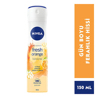 Nivea Fresh Orange Deodorant Spray for Women - 48 Hour Anti-Perspirant Protection Nivea Fresh Orange Deodorant Spray - 48 Hour Protection Nivea Fresh Orange Deodorant Spray, Women's Deodorant, 48-hour Anti-perspirant Protection, Dermatologically Tested Deodorant, Orange Fragrance Deodorant for Women, Long Lasting Deodorant, Fresh Deodorant, Women's Personal Care, Anti-Perspirant Deodorant, Deodorant Spray, Personal Care for Women
