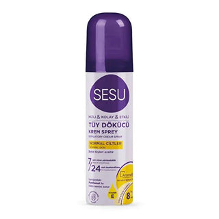 Sesu Hair Removal Spray for Normal Skin - Fast & Easy Depilatory Spray, 5.07 fl oz Sesu Hair Removal Spray - Fast & Easy hair removal spray, depilatory spray, Sesu hair removal spray, normal skin hair removal, quick hair removal, fast hair removal, painless hair removal, convenient hair removal, dermatologically tested, E Vitamin, Aromaguard technology, beauty routine, smooth skin, salon results at home