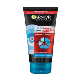 Garnier Skin Naturals 3-in-1 Charcoal Face Mask, Cleanser & Exfoliator - Blackhead Removal, Salicylic Acid Skincare