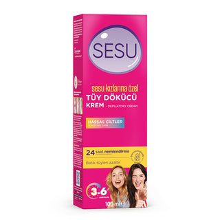 Sesu Hair Removal Cream for Sensitive Skin - Easy & Effective Depilatory Cream for Women, 3.38 fl oz Sesu Hair Removal Cream for Sensitive Skin - 3.38 fl oz hair removal cream, depilatory cream, sensitive skin hair removal, easy hair removal for women, avocado oil hair removal cream, Sesu, hair removal products, women's grooming, sensitive skin care, dermatologically tested, Vitamin E, Bisabolol, AromaGuard technology, smooth skin, hair-free, body care, personal care, beauty products, grooming essentials