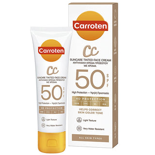 Carroten CC SPF50 High Protection Tinted Face Sunscreen: Color Correcting, Antioxidant, Water Resistant - All Skin Types Carroten SPF50 Tinted Sunscreen - High Protection & Color Correction SPF50 face sunscreen, high protection sun cream, tinted sunscreen for face, color correcting sunscreen, sunscreen for all skin types, water resistant face sunscreen, Carroten sunscreen, face sun protection, sunscreen for oily skin, sunscreen with antioxidants, facial sunscreen, sun protection, color correction, blemish c