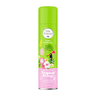 Bee Beauty Tropical Breeze Dry Shampoo - Refreshing, Oil-Absorbing, Volumizing Hair Spray for All Hair Types Bee Beauty Tropical Breeze Dry Shampoo - Refreshing Oil Absorbing Spray dry shampoo, tropical breeze scent, oil-absorbing hair product, volumizing hair spray, waterless hair care, hair refresh, all hair types, peach fragrance, lemon fragrance, aloe vera, jasmine, cosmetic, hair care, beauty product, Bee Beauty