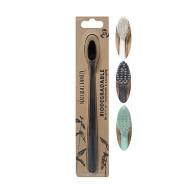 The Natural Family Biodegradable Toothbrush - Soft Bristles for Gentle Cleaning, Eco-Friendly Oral Care