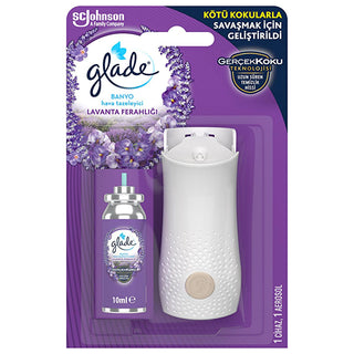 glade bath air freshener device, lavender freshness aerosol refill, how to use glade air freshener, elegant design of glade air freshener Glade Bath Air Freshener Device & Lavender Freshness Refill 10 ml Glade Bath Air Freshener - Lavender 10 ml Refill glade, air-freshener, lavender, bathroom-deodorizer, home-fragrance, aromatherapy, refreshing-scent, odor-eliminator, ai-generated, freshening-spray