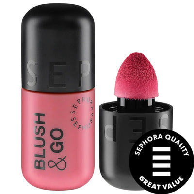 Blush & Go Longwear Matte Liquid Blush: Vegan, Cruelty-Free Lip & Cheek Tint with Buildable Color & Cushion Applicator f