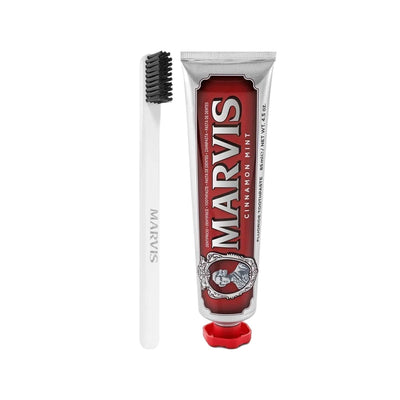 Marvis Cinnamon Mint + Xylitol Toothpaste and Toothbrush Set - Premium Oral Care with Unique Flavor