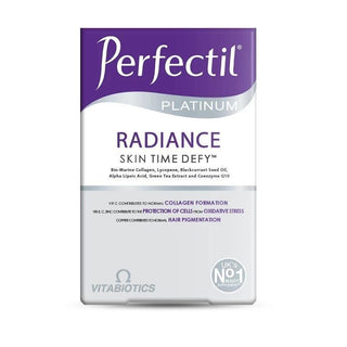 vitabiotics perfectil platinum radiance tablet bottle, close-up of perfectil platinum radiance tablets, ingredients of vitabiotics perfectil platinum Vitabiotics Perfectil Platinum Radiance - Skin Care Supplement | 60 Tablets Vitabiotics Perfectil Platinum Radiance | 60 Tablets vitabiotics, skin-care, anti-aging, nutritional-supplement, beauty, collagen, tablets, health, radiance, ai-generated