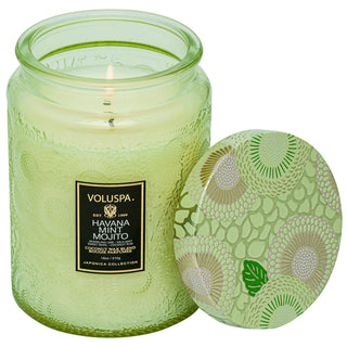 Voluspa Havana Mint Mojito Scented Candle: Refreshing Coconut Wax Candle | Long Burning Aromatherapy Home Fragrance & Gift Candle Voluspa Mojito Candle: Long Burning Scented Candle scented candle, fragrance candle, mojito candle, coconut wax candle, long burning candle, aromatherapy candle, Havana Mint Mojito candle, natural wick candle, home fragrance, gift candle, candle, home scent, Voluspa, earthy candle, woody candle, green candle, herb candle, lime candle, mint candle, rum candle, relaxing, ambiance, 