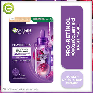 Garnier Pro-Retinol Sheet Mask: Anti-Aging Face Mask to Reduce Wrinkles & Fine Lines, Hydrating & Skin Smoothing Garnier Pro-Retinol Sheet Mask: Anti-Aging & Hydrating pro-retinol sheet mask, anti-aging face mask, wrinkle reducing mask, hydrating sheet mask, fine line treatment, Garnier pro-retinol mask, açai extract skincare, skin smoothing mask, facial sheet mask, anti-aging skincare, wrinkle reduction, hydration, skin smoothing, fine lines, pro-retinol, glycerin, açai extract, paper mask, 15-minute mask,