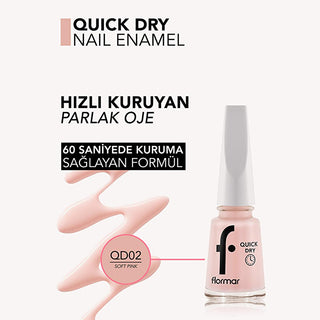 flormar quick dry nail polish bottle, soft pink flormar nail polish applied on nails, flormar quick dry nail polish swatch Flormar Quick Dry Hızlı Kuruyan Yoğun Pigmentli Oje - Soft Pink for Nail Art Enthusiasts | 11 fl. oz. Flormar Quick Dry Soft Pink Nail Polish - Fast Drying Formula flormar, nail-polish, quick-dry, soft-pink, high-pigmentation, long-lasting, nail-art, cosmetic, beauty-products, ai-generated