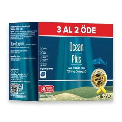 Ocean Plus Omega-3 Supplement - Supports Heart & Brain Health - 90 Capsules - High-Quality Fish Oil Dietary Supplement