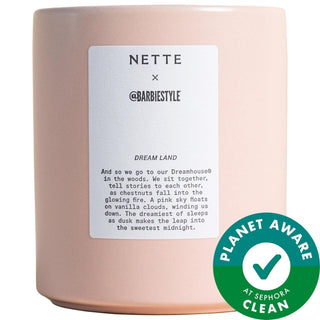 Nette x BarbieStyle™ Dream Land Scented Candle: A Luxurious Gourmand Fragrance - Pink Pepper, Roasted Chestnut, & Vanilla Bean - 55 Hour Burn Time Nette x Barbie Candle: Luxurious Gourmand Scent - 55 Hour Burn Barbie candle, Scented candle, Gourmand candle, Pink pepper candle, Roasted chestnut candle, Vanilla bean candle, Luxury candle, Home fragrance, Clean candle, Sustainable candle, Warm and spicy, cozy scent, sophisticated fragrance, long-lasting candle, coconut wax, soy wax, ceramic vessel, Barbie coll