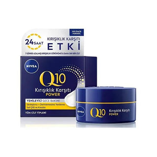 Nivea Q10 Anti-Wrinkle Night Face Cream - Firms, Hydrates & Smoothes Fine Lines, Dermatologically Tested, 1.69 fl oz Nivea Q10 Night Cream - Anti-Wrinkle & Firming Nivea Q10 night cream, anti-wrinkle face cream, skin firming cream, dermatologically tested face cream, Q10 and Keratin face cream, night skincare routine, wrinkle reduction, hydration, skincare for sensitive skin, anti-aging products, face moisturizer, nighttime face cream, smooth fine lines, youthful appearance