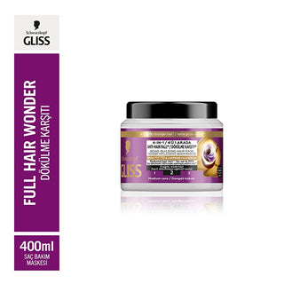 Gliss Full Hair Wonder: Caffeine & Peptide Hair Mask - Reduce Hair Fall, Strengthen & Volumize (400 ml / 13.53 fl oz) Gliss Hair Mask: Reduce Hair Fall & Strengthen | Caffeine & Peptide hair mask, hair fall treatment, hair breakage, caffeine hair mask, peptide hair mask, hair strengthening mask, 4-in-1 hair treatment, hair volume mask, weak hair treatment, hair loss prevention, hair thinning, hair loss, caffeine, peptides, hair care, hair repair, deep conditioner, leave-in conditioner, hair treatment, break