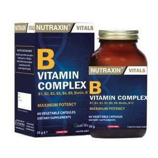 Nutraxin B Vitamin Complex Supplement - 60 Capsules, Gluten-Free, Supports Overall Health Nutraxin B Vitamin Complex - Gluten-Free Supplement B Vitamin Complex, Dietary Supplement, Nutraxin, Gluten-free Supplement, Vitamin B Supplement, Health and Wellness, Dietary Restrictions, Gluten-Free, Lactose-Free, Sugar-Free, Yeast-Free, Natural Supplements, Clean Label, Health Conscious, Nutritional Supplements