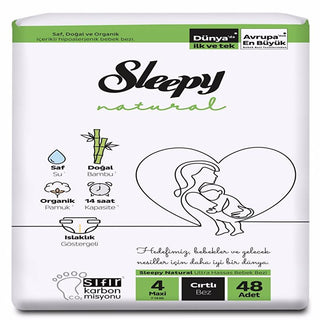 Sleepy Natural Maxi Baby Diapers Size 4, 48 Count - Bamboo, Hypoallergenic, Absorbent, with Wetness Indicator for Dry & Soft Comfort Sleepy Natural Baby Diapers - Maxi Size 4, Absorbent & Soft baby diapers, natural baby diapers, bamboo diapers, maxi size 4 diapers, absorbent baby diapers, baby diaper with wetness indicator, hypoallergenic baby diapers, soft baby diapers, dry baby diapers, diapers, baby, natural, bamboo, maxi size 4, absorbent, wetness indicator, hypoallergenic, soft, dry, baby essentials, n
