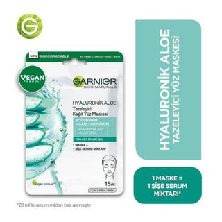 Garnier Hyaluronic Aloe Vera Hydrating Face Mask - Refreshing & Revitalizing Sheet Mask for Dry Skin, Intense Moisture & Soothing Comfort Garnier Hyaluronic Aloe Face Mask: Hydrate & Revitalize Skin hyaluronic acid face mask, aloe vera sheet mask, hydrating face mask, refreshing face mask, skin revitalization mask, Garnier face mask, sheet mask for dry skin, beauty face mask, hyaluronic acid,aloe vera, sheet mask, face mask, dry skin, hydrating, refreshing, revitalizing, beauty, skincare, facial treatment, 