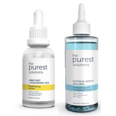 The Purest Solutions: Dark Spot & Pore Minimizing Skincare Set - Brightening Arbutin Serum & AHA BHA Exfoliating Toner f