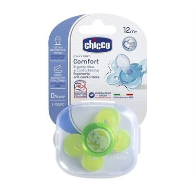 Chicco Physio Compact Silicone Baby Pacifier - 12 Month+ Unisex Ergonomic Design for Comfort & Reduced Irritation