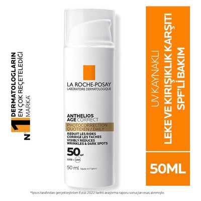 La Roche-Posay Anthelios Age Correct SPF 50: Wrinkle Reducing Sunscreen for Sensitive Skin | UVA UVB Protection & Hydrat