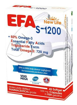 new life efa s-1200 fish oil supplement capsules, new life efa s-1200 bottle with fish oil, new life efa s-1200 product label New Life Efa S-1200 Fish Oil Supplement - 45 Capsules New Life Efa S-1200 Fish Oil Supplement - 45 Capsules new-life, efa-s-1200, fish-oil-supplement, omega-3, health-supplement, dietary-supplement, fitness-enthusiasts, health-conscious, ai-generated, capsules