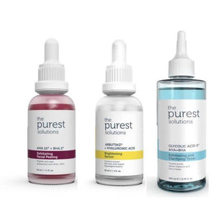 The Purest Solutions: Blemish Control & Pore Minimizing Skin Care Set - AHA BHA Peeling, Brightening Arbutin & Hydrating Hyaluronic Acid Serums The Purest Solutions: Blemish & Pore Control Skin Care Set skin care set, blemish treatment, pore tightening, exfoliating toner, brightening serum, AHA BHA peeling, glycolic acid toner, arbutin serum, hyaluronic acid serum, acne treatment set, acne-prone skin, oily skin, combination skin, exfoliation, skin brightening, dark spot reduction, hydration, soothing, redne