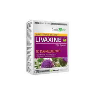 Suda Vitamin Livaxine 60 Capsules - Natural Liver Support Supplement with Milk Thistle, Artichoke, and Turmeric Suda Vitamin Livaxine 60 Capsules - Liver Support Supplement Dietary Supplement, Liver Support, Herbal Extracts, Vitamin B Complex, Natural Health Products, Milk Thistle Supplement, Turmeric Curcumin, Artichoke Extract, Health and Wellness, Dietary Support, Liver Health, Detoxification, Antioxidant Supplement, Vitamin B1, Vitamin B5, Vitamin B12
