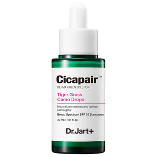 Dr.Jart+ Cicapair Tiger Grass Camo Drops Color Corrector SPF 35 - Neutralizes Redness, Serum-Like Texture, Dewy Finish Dr.Jart+ Cicapair Color Corrector SPF 35 - Neutralize Redness color corrector, SPF 35, mineral sunscreen, tiger grass, Korean skincare, redness relief, dullness correction, serum-like texture, dewy finish, makeup, face makeup, color correcting, skincare, beauty, Dr.Jart+, Centella Asiatica, Zinc Oxide, Titanium Dioxide