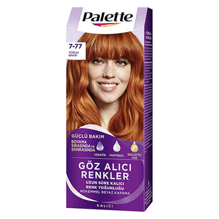palette intense copper hair color 7-77, intense copper hair dye application, person with vibrant copper hair Palette Intense Copper Hair Color 7-77 - Deep Conditioning Formula for Women and Teenagers Palette Intense Copper Hair Color 7-77 palette, hair-color, intense-copper, dye-for-women, dye-for-teenagers, hair-care, vibrant-color, keratin-enriched, nourishing-hair-dye, ai-generated