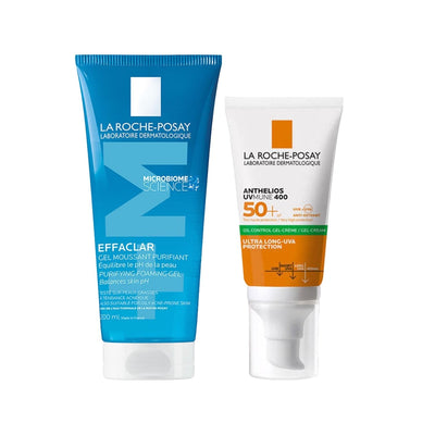 La Roche-Posay Effaclar & Anthelios Set: Gentle Facial Cleanser & Broad Spectrum UVMUNE400 Sunscreen for Sensitive, Acne