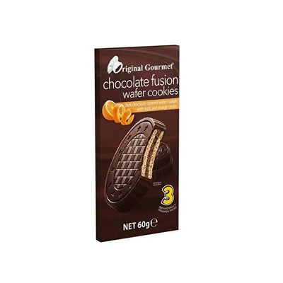 Original Gourmet Fusion Wafer Cookie Dark Chocolate with Orange Cream Filling - Individually Wrapped, 60g