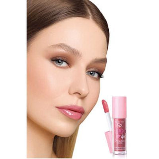golden rose lip plumping gloss shade 210, close up of golden rose lip plumping gloss, model wearing golden rose lip plumping gloss Golden Rose Lip Plumping Gloss - 210 | Extra Shiny Golden Rose Lip Plumping Gloss - 210 lip-gloss, plumping-lips, golden-rose, beauty-products, hydrating-gloss, cosmetics, lip-care, makeup, extra-shine, ai-generated