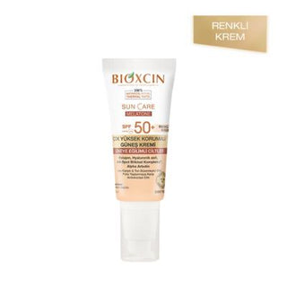 bioxcin colored sunscreen bottle, bioxcin sunscreen application on skin, bioxcin spf 50 sunscreen swatch Bioxcin SPF 50+ Colored Sunscreen - For Spot-Prone Skin | 50 ml Bioxcin SPF 50+ Colored Sunscreen for Spot-Prone Skin bioxcin, sunscreen, spf50, colored-sunscreen, spot-prone-skin, skin-care, sun-protection, anti-aging, moisturizing, ai-generated