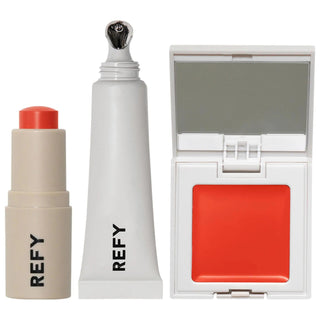 REFY Summer Color Lip and Cheek Collection: Vegan & Cruelty-Free Makeup Set - Exclusive Summer Shades, Buildable Color, Recyclable Packaging REFY Summer Makeup Set: Lip & Cheek Collection - Vegan & Cruelty-Free summer makeup set, lip and cheek collection, vegan makeup, cruelty-free cosmetics, tinted lip gloss, cream blush, lip blush lipstick, buildable makeup, recyclable makeup packaging, summer color cosmetics, makeup enthusiasts, trendy color palettes, vegan beauty products, multi-use makeup, recyclable p